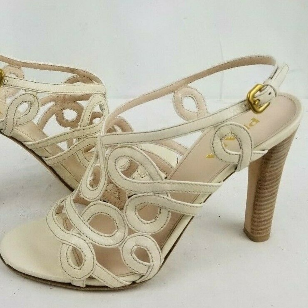 Prada White Off Creme Leather Open Toe Sandals